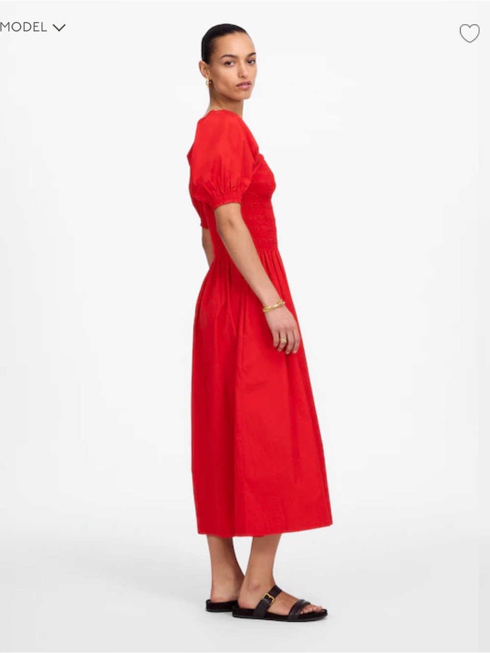 Madewell Smocked Puff Sleeve Midi Dress in Poplin L